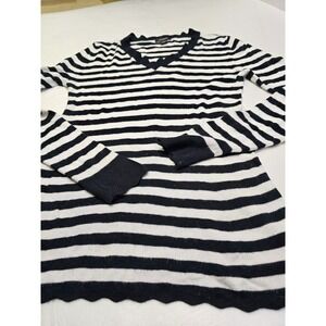 Halogen Black and White Striped V Neck Long Sleeve Sweater Women's Medium